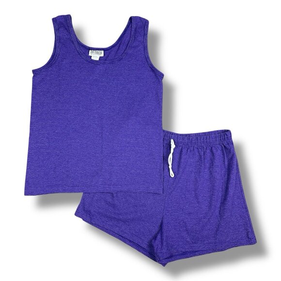 Vtg 80s Susan Fixel Softouch Outfit Set Tank Top Matching Short Purple Stripe OS - Picture 1 of 12